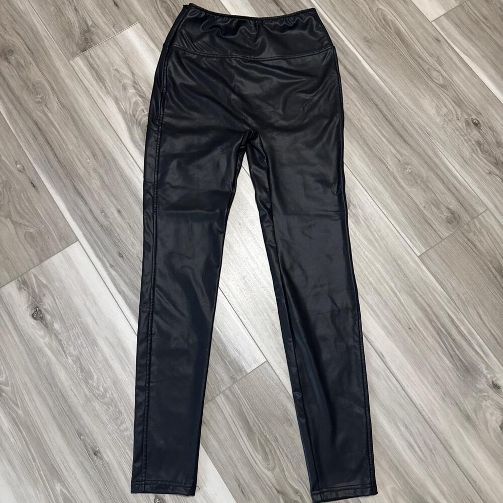 Black faux leather high waisted leggings